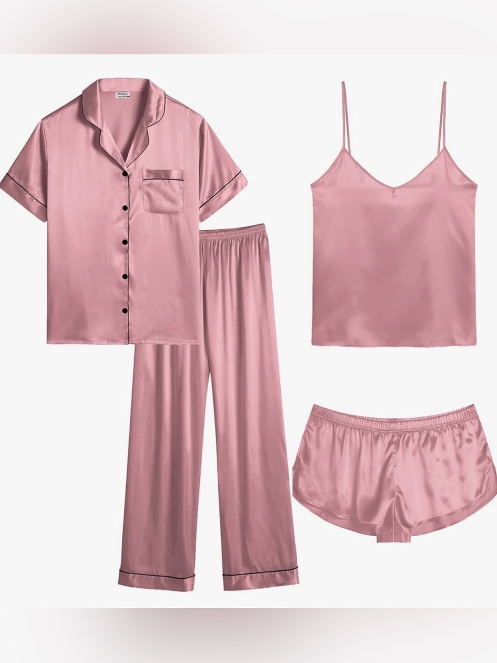 Silky 4-Piece Pajama Set - Pink